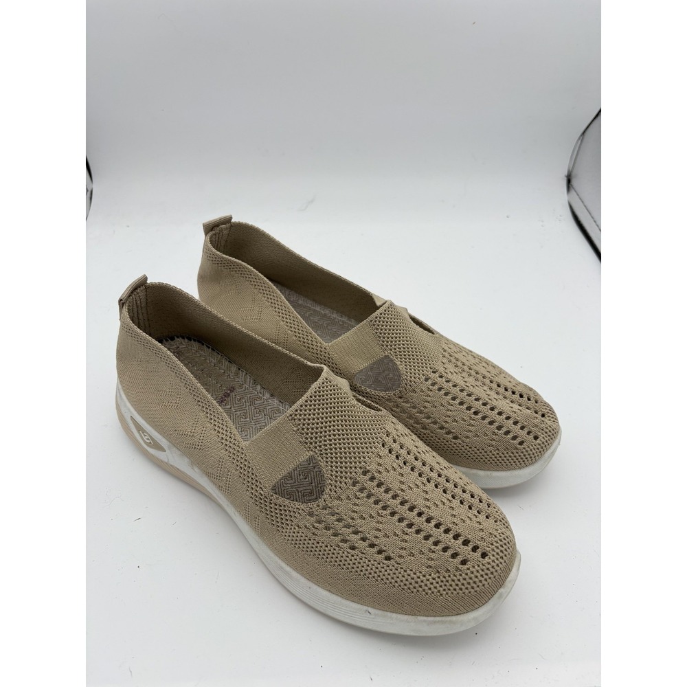 Slip On Shoes Womens Size 9 Beige Knit Mesh Flats Walking Comfort Lightweight‎